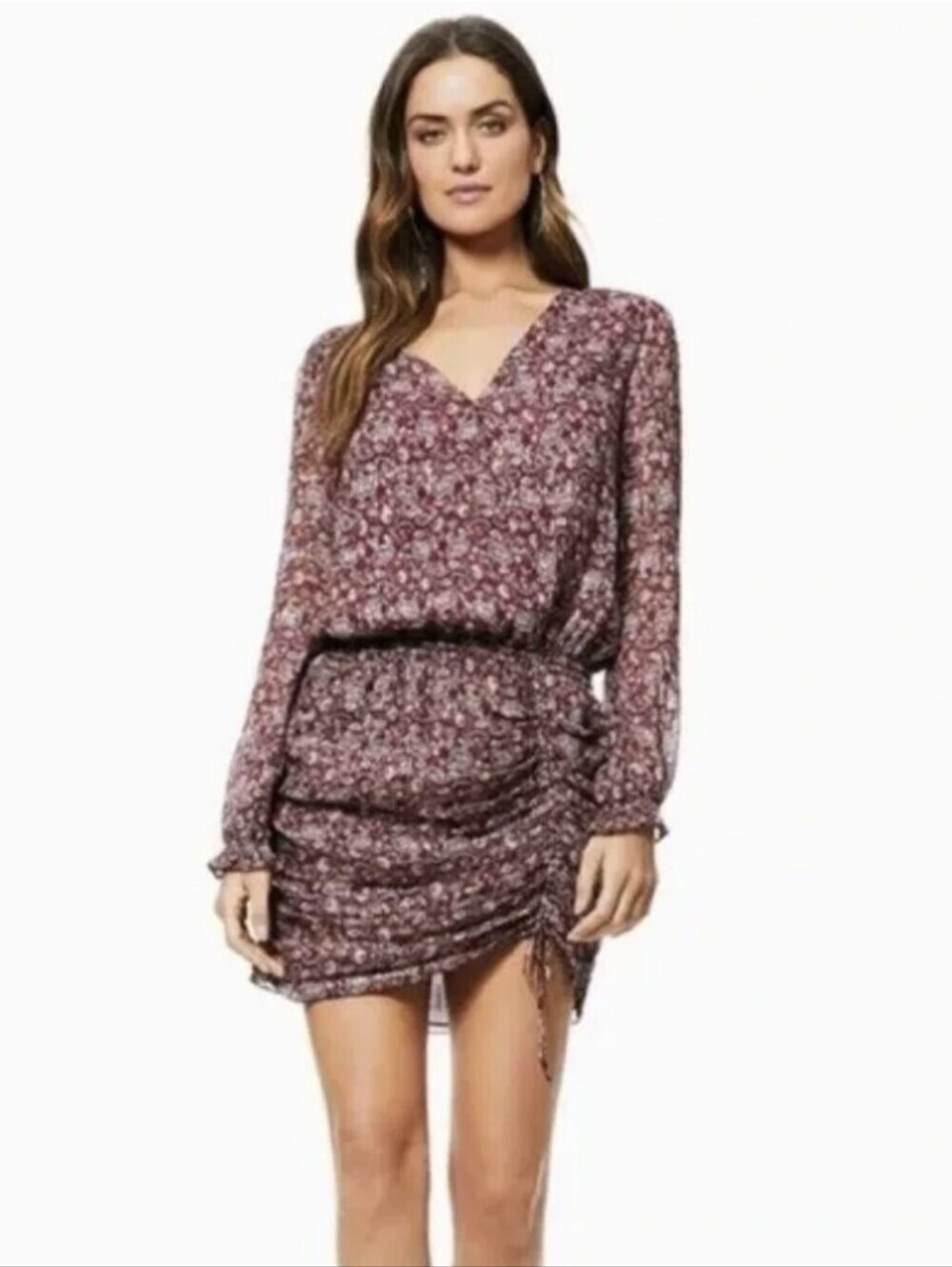 Ramy Brook Women’s Burgundy Paisley Long-Sleeve Wrap Dress